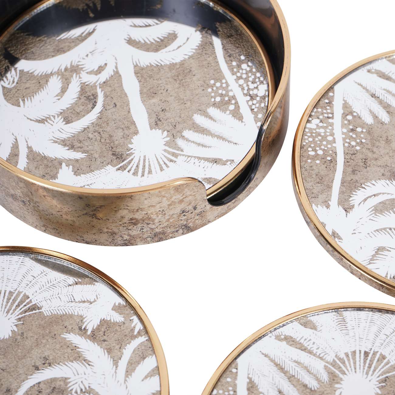 Set of 4 Palm Tree Gold Round Coasters
